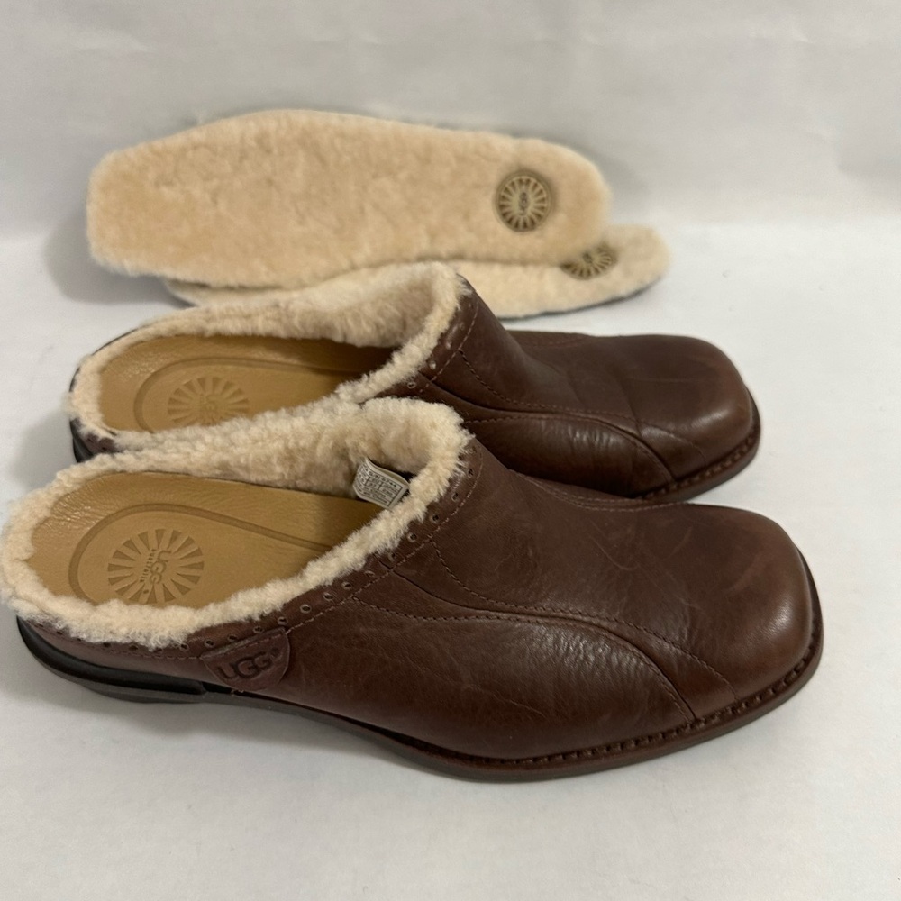 UGG Brown Leather Mules with Cream Lining